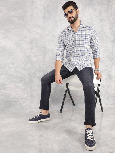 Grey Checked 100% Cotton Shirt-Men Shirts-Crimsoune Club