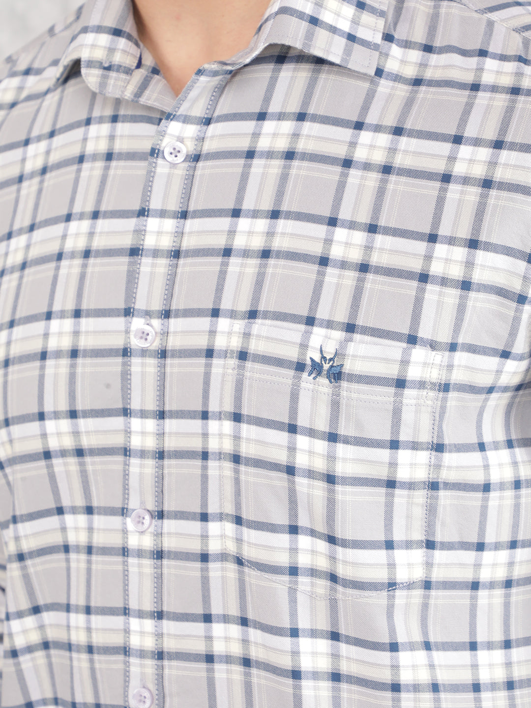 Grey Checked 100% Cotton Shirt-Men Shirts-Crimsoune Club