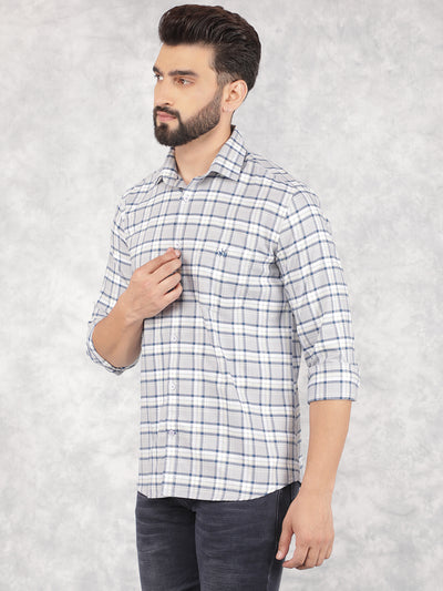 Grey Checked 100% Cotton Shirt-Men Shirts-Crimsoune Club