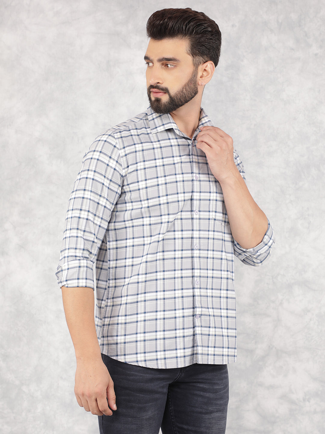 Grey Checked 100% Cotton Shirt-Men Shirts-Crimsoune Club