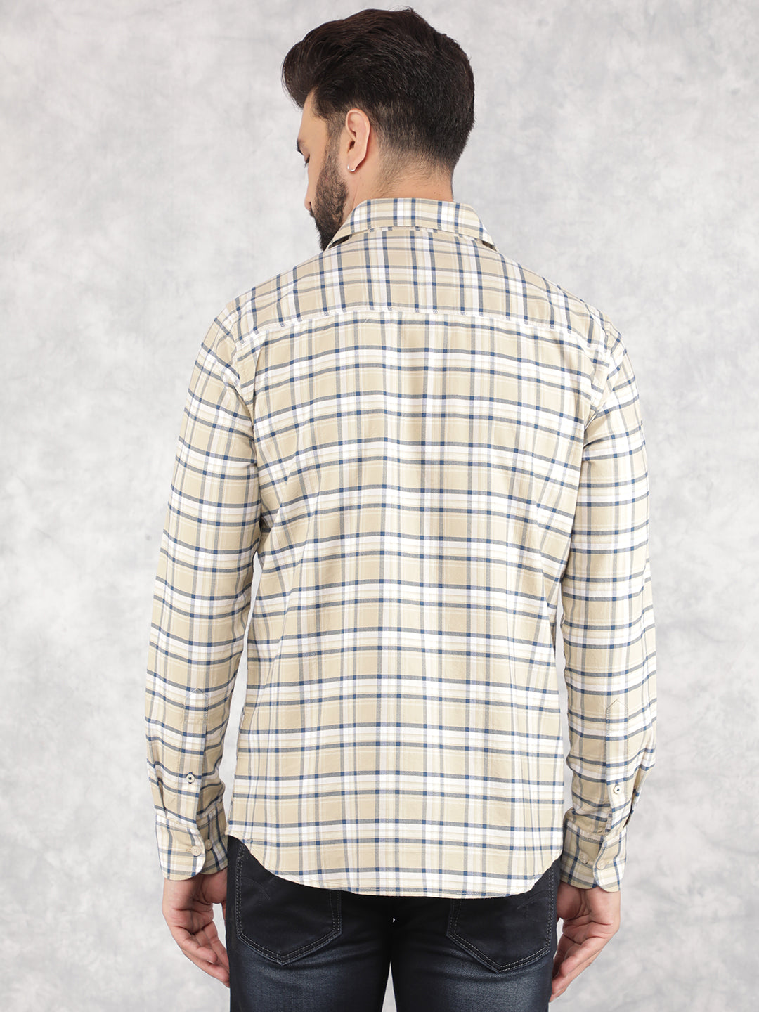 Beige Checked 100% Cotton Shirt-Men Shirts-Crimsoune Club