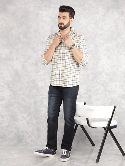 Beige Checked 100% Cotton Shirt-Men Shirts-Crimsoune Club