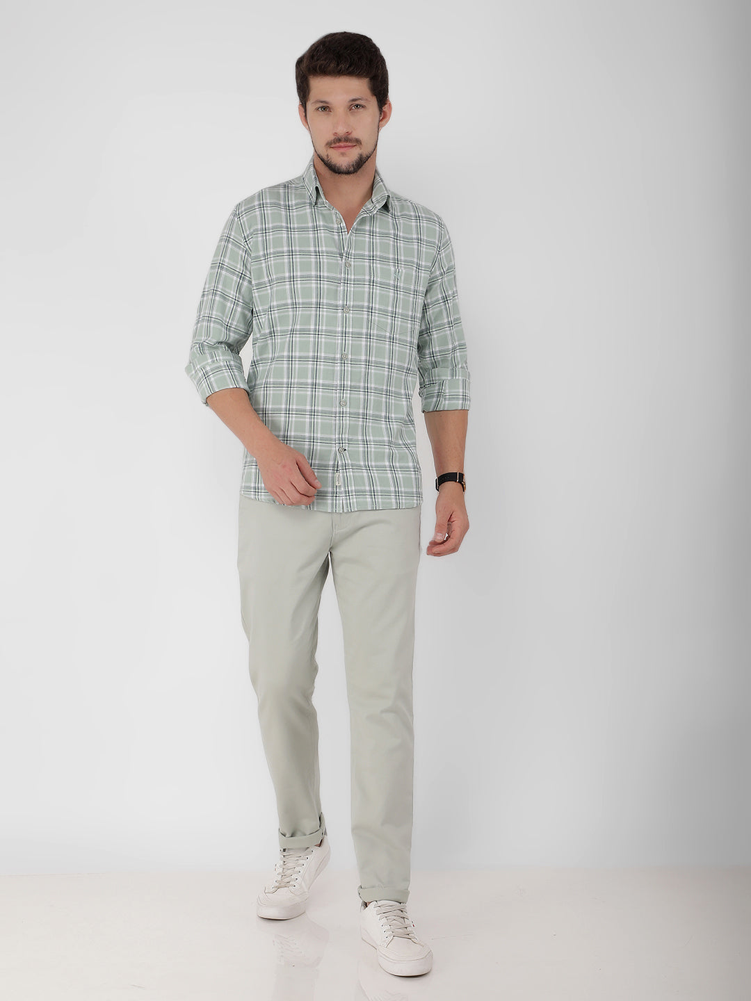 Green 100% Cotton Checked Shirt-Men Shirts-Crimsoune Club