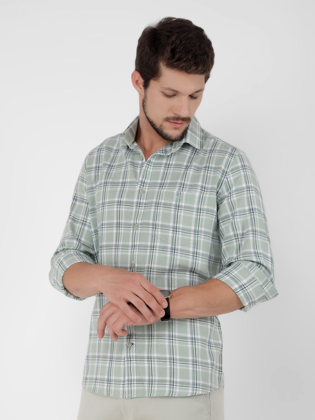 Green 100% Cotton Checked Shirt-Men Shirts-Crimsoune Club