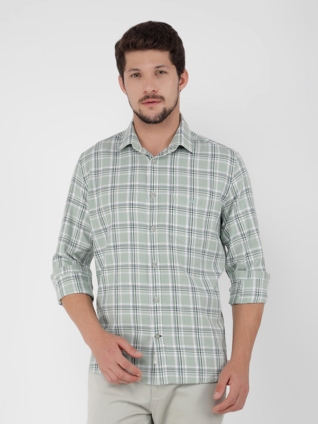 Green 100% Cotton Checked Shirt-Men Shirts-Crimsoune Club