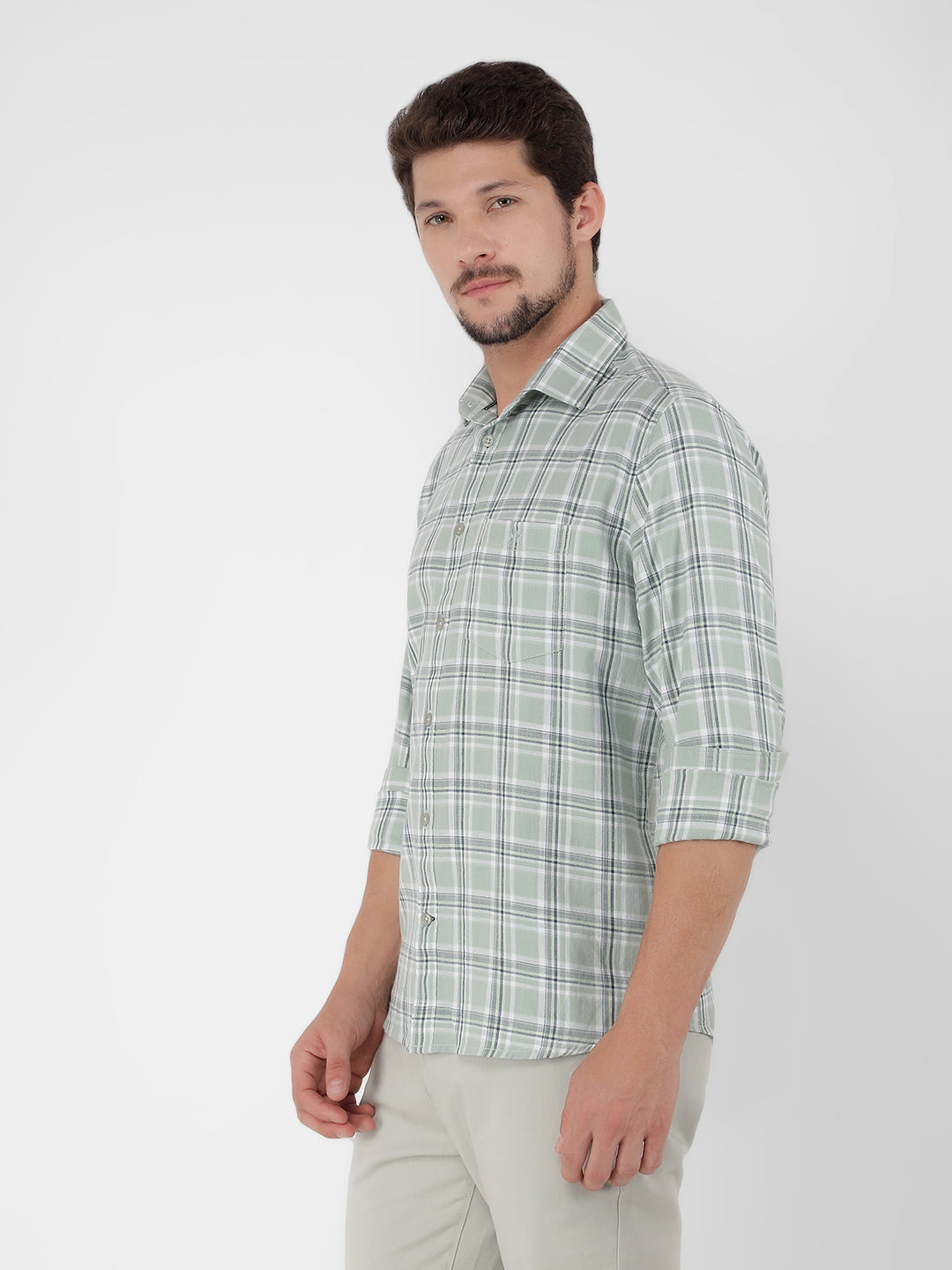 Green 100% Cotton Checked Shirt-Men Shirts-Crimsoune Club