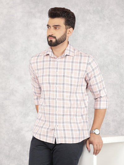 Pink Checked 100% Cotton Shirt-Men Shirts-Crimsoune Club