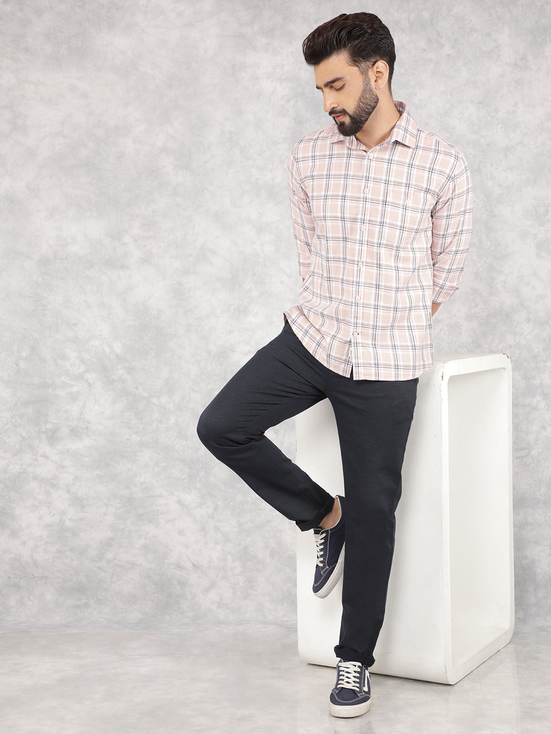 Pink Checked 100% Cotton Shirt-Men Shirts-Crimsoune Club