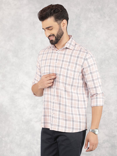 Pink Checked 100% Cotton Shirt-Men Shirts-Crimsoune Club