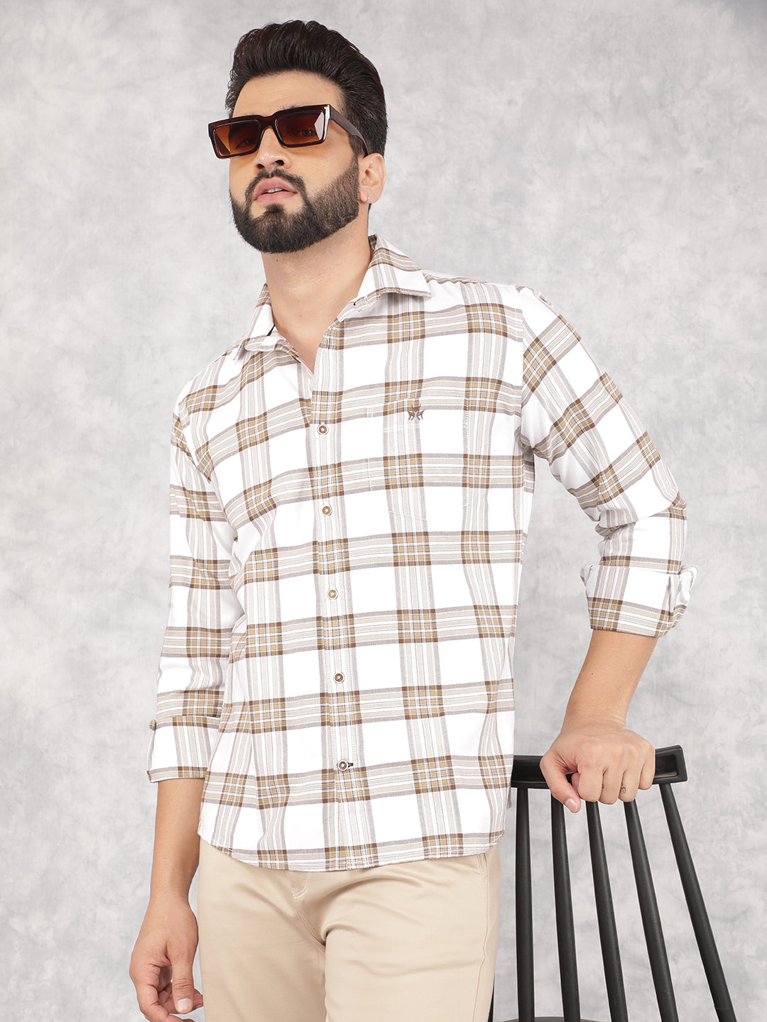 White Checked 100% Cotton Shirt-Men Shirts-Crimsoune Club