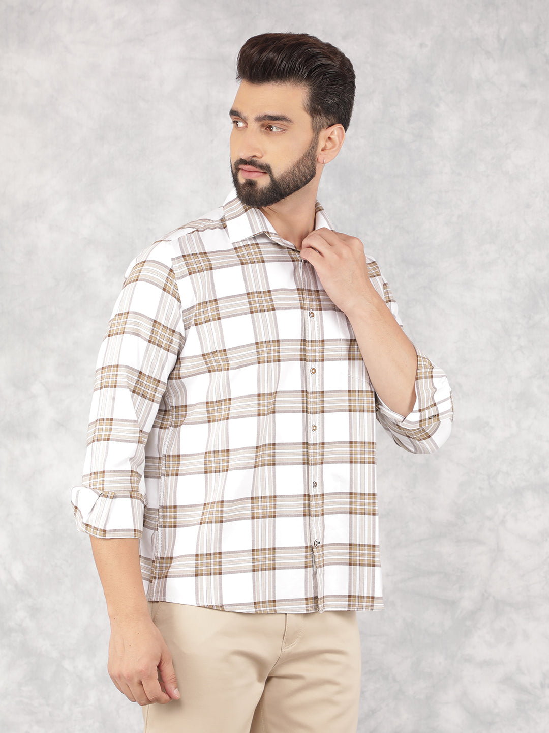 White Checked 100% Cotton Shirt-Men Shirts-Crimsoune Club