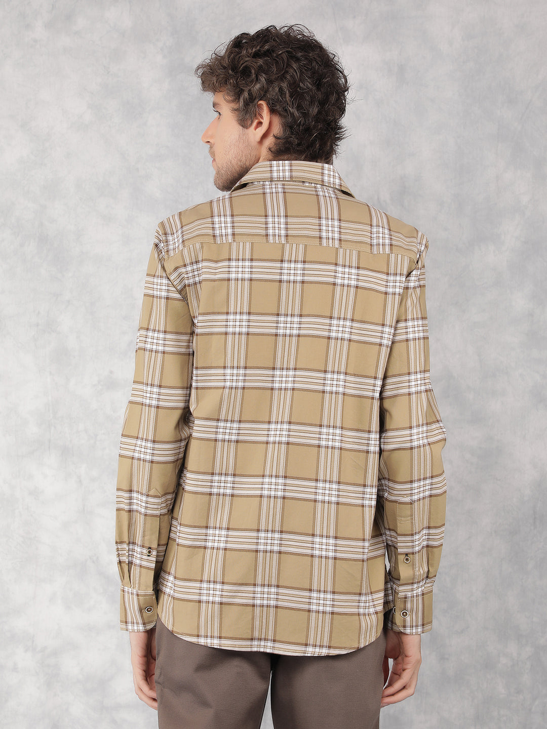 Beige Checkered 100% Cotton Shirt-Men Shirts-Crimsoune Club