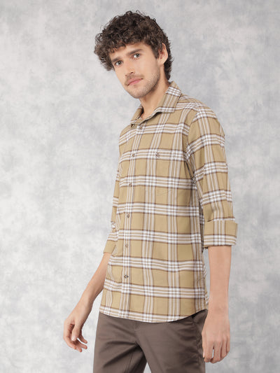 Beige Checkered 100% Cotton Shirt-Men Shirts-Crimsoune Club