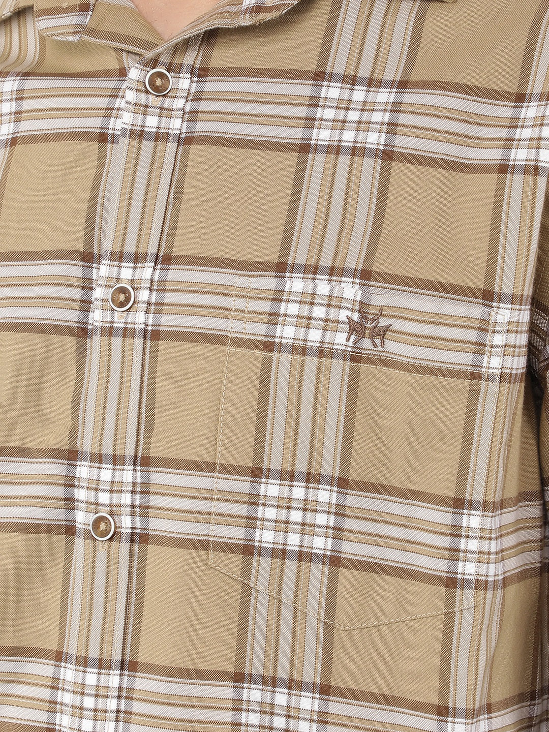 Beige Checkered 100% Cotton Shirt-Men Shirts-Crimsoune Club