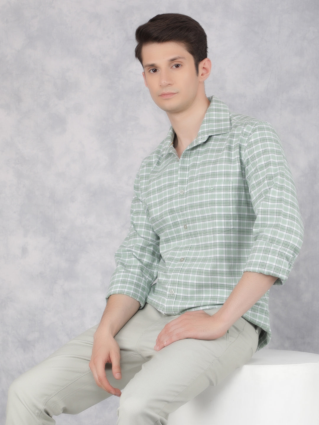 Green 100% Cotton Checked Shirt-Men Shirts-Crimsoune Club