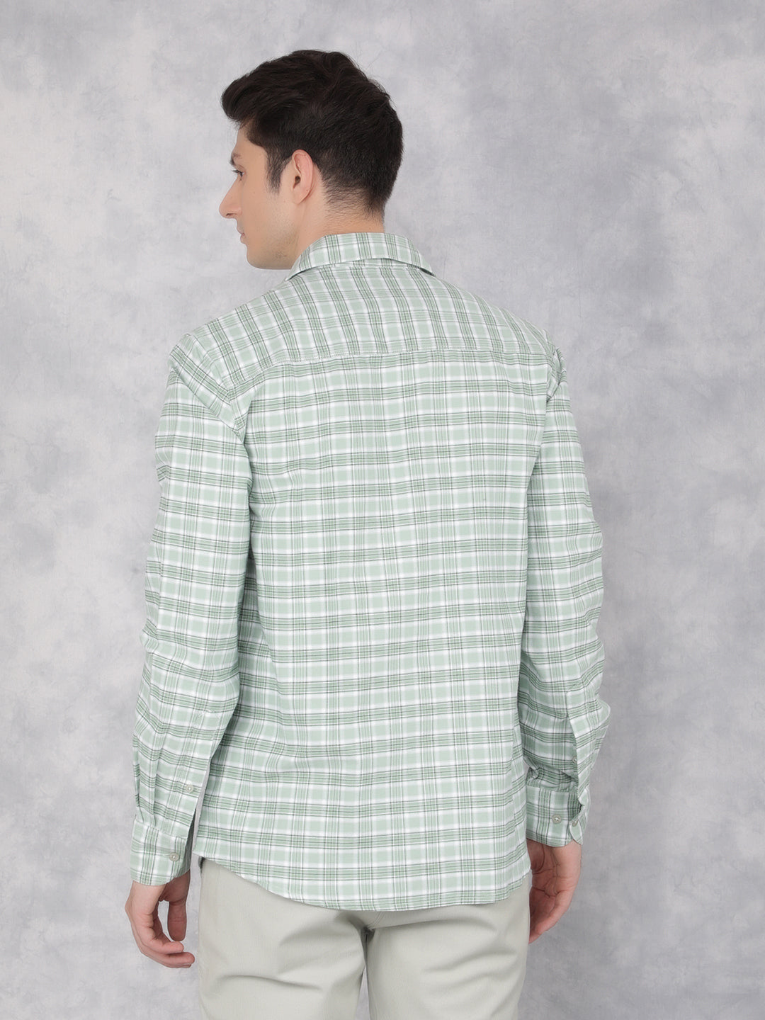 Green 100% Cotton Checked Shirt-Men Shirts-Crimsoune Club