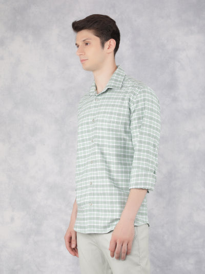 Green 100% Cotton Checked Shirt-Men Shirts-Crimsoune Club