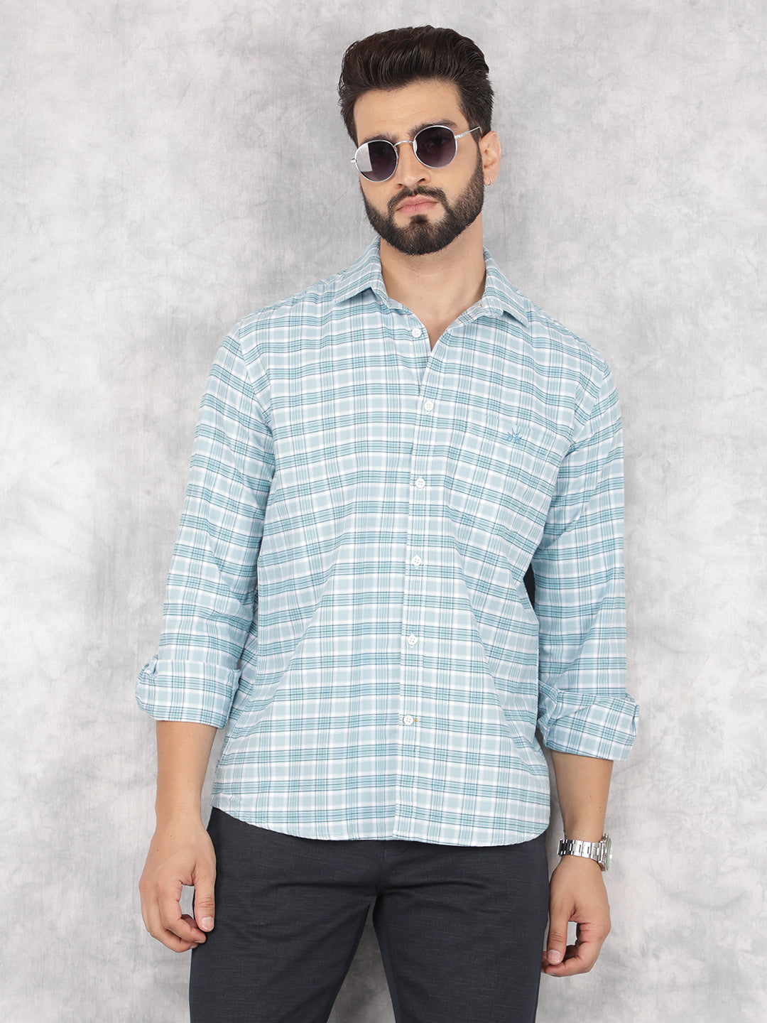 Blue Checked 100% Cotton Shirt-Men Shirts-Crimsoune Club