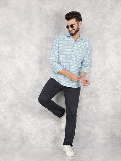 Blue Checked 100% Cotton Shirt-Men Shirts-Crimsoune Club