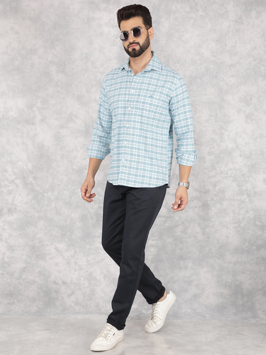 Blue Checked 100% Cotton Shirt-Men Shirts-Crimsoune Club