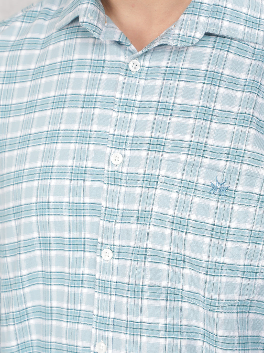 Blue Checked 100% Cotton Shirt-Men Shirts-Crimsoune Club