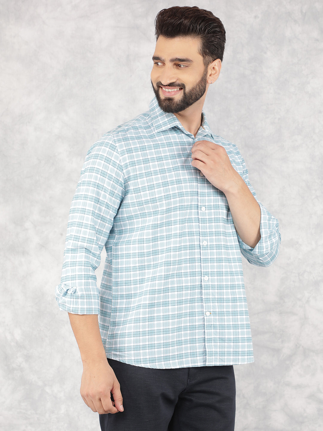 Blue Checked 100% Cotton Shirt-Men Shirts-Crimsoune Club