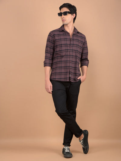 Brown Checked 100% Cotton Shirt-Men Shirts-Crimsoune Club