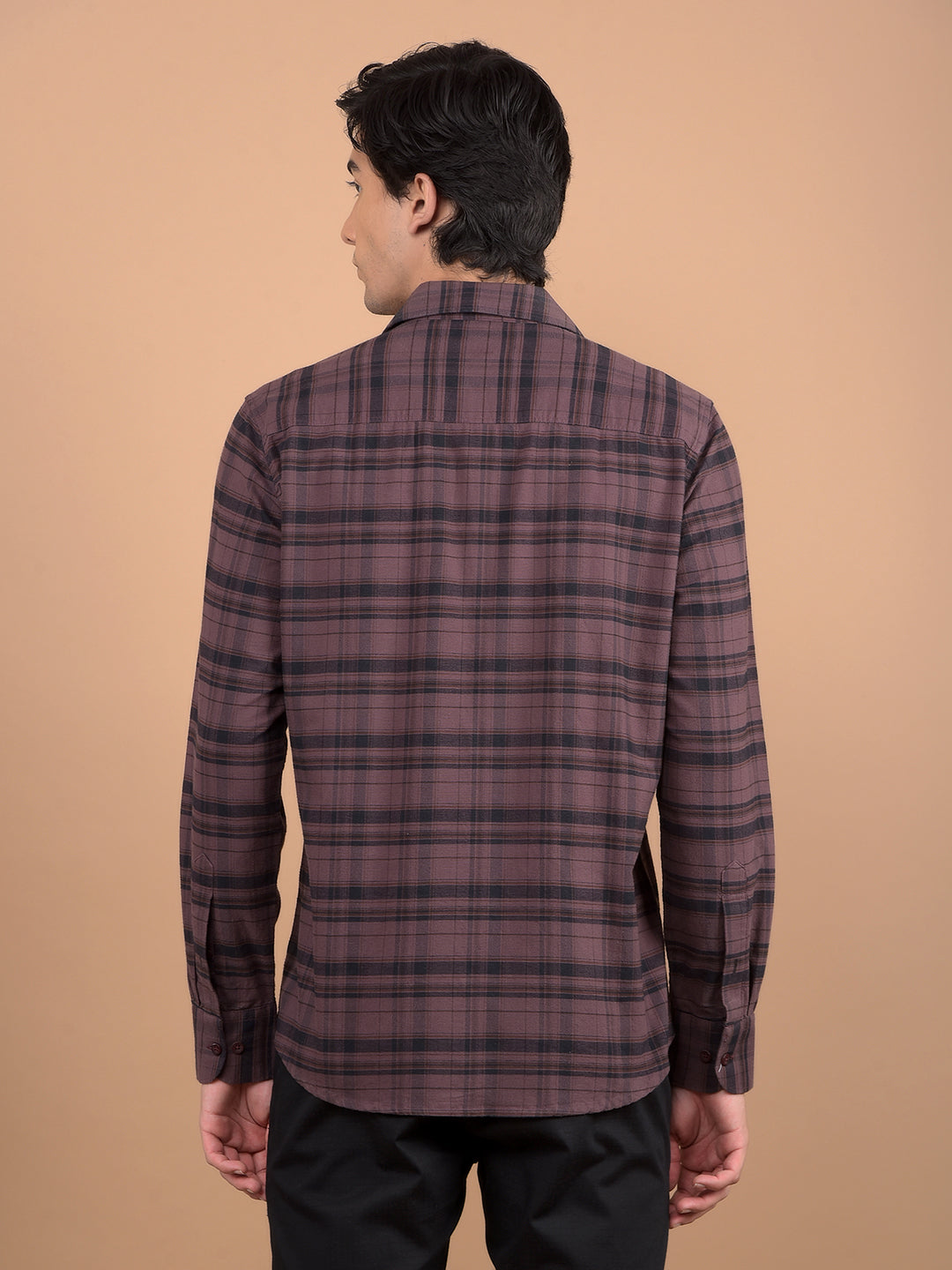 Brown Checked 100% Cotton Shirt-Men Shirts-Crimsoune Club