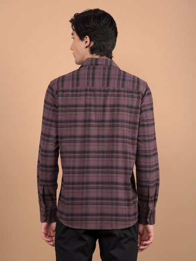 Brown Checked 100% Cotton Shirt-Men Shirts-Crimsoune Club