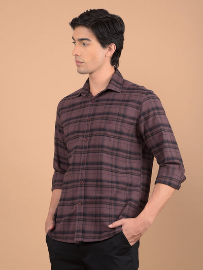 Brown Checked 100% Cotton Shirt-Men Shirts-Crimsoune Club