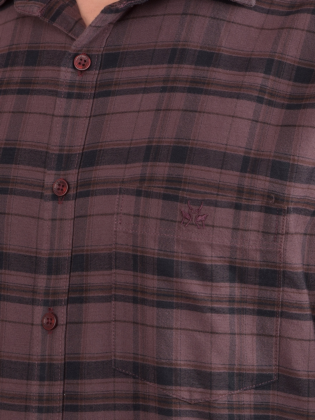 Brown Checked 100% Cotton Shirt-Men Shirts-Crimsoune Club