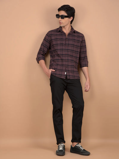 Brown Checked 100% Cotton Shirt-Men Shirts-Crimsoune Club