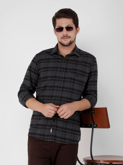 Grey 100% Cotton Checked Shirt-Men Shirts-Crimsoune Club