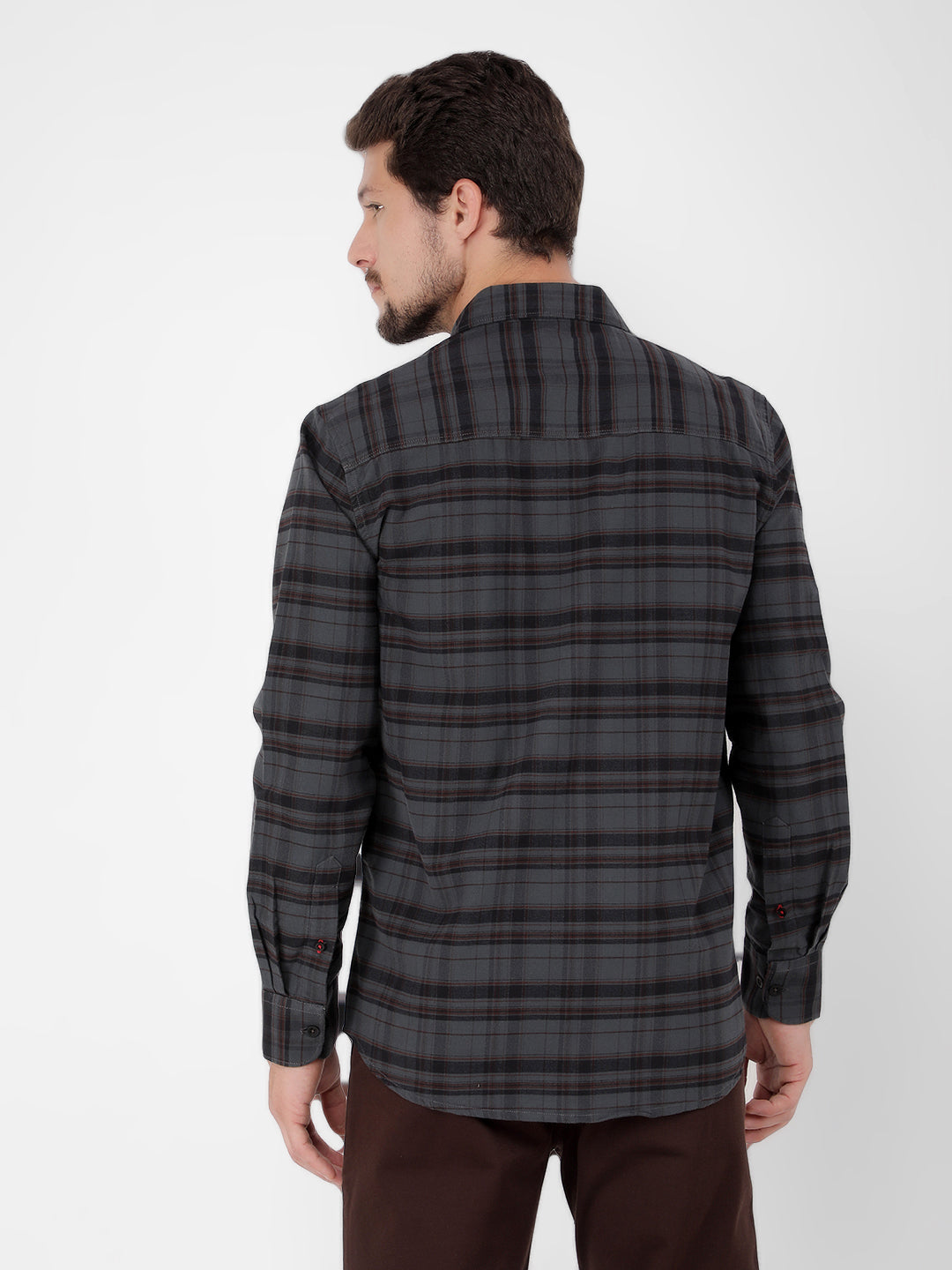 Grey 100% Cotton Checked Shirt-Men Shirts-Crimsoune Club