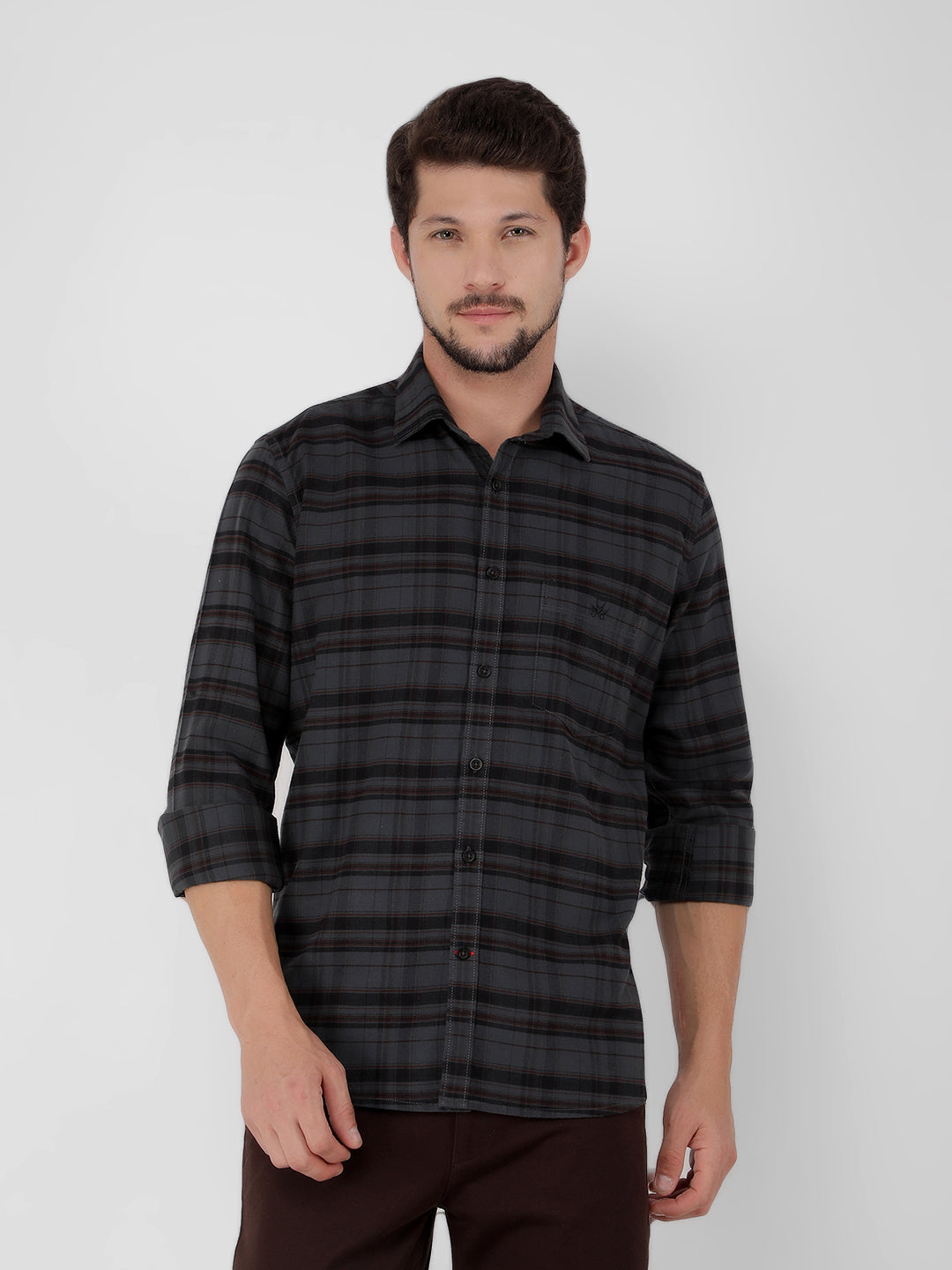 Grey 100% Cotton Checked Shirt-Men Shirts-Crimsoune Club