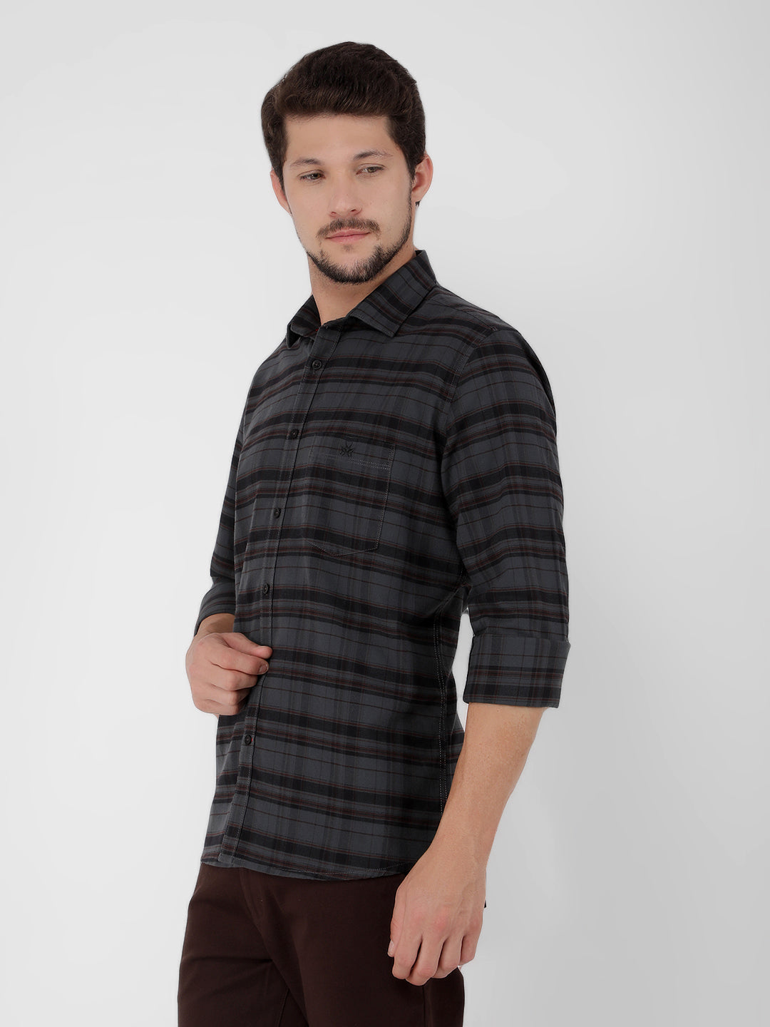 Grey 100% Cotton Checked Shirt-Men Shirts-Crimsoune Club