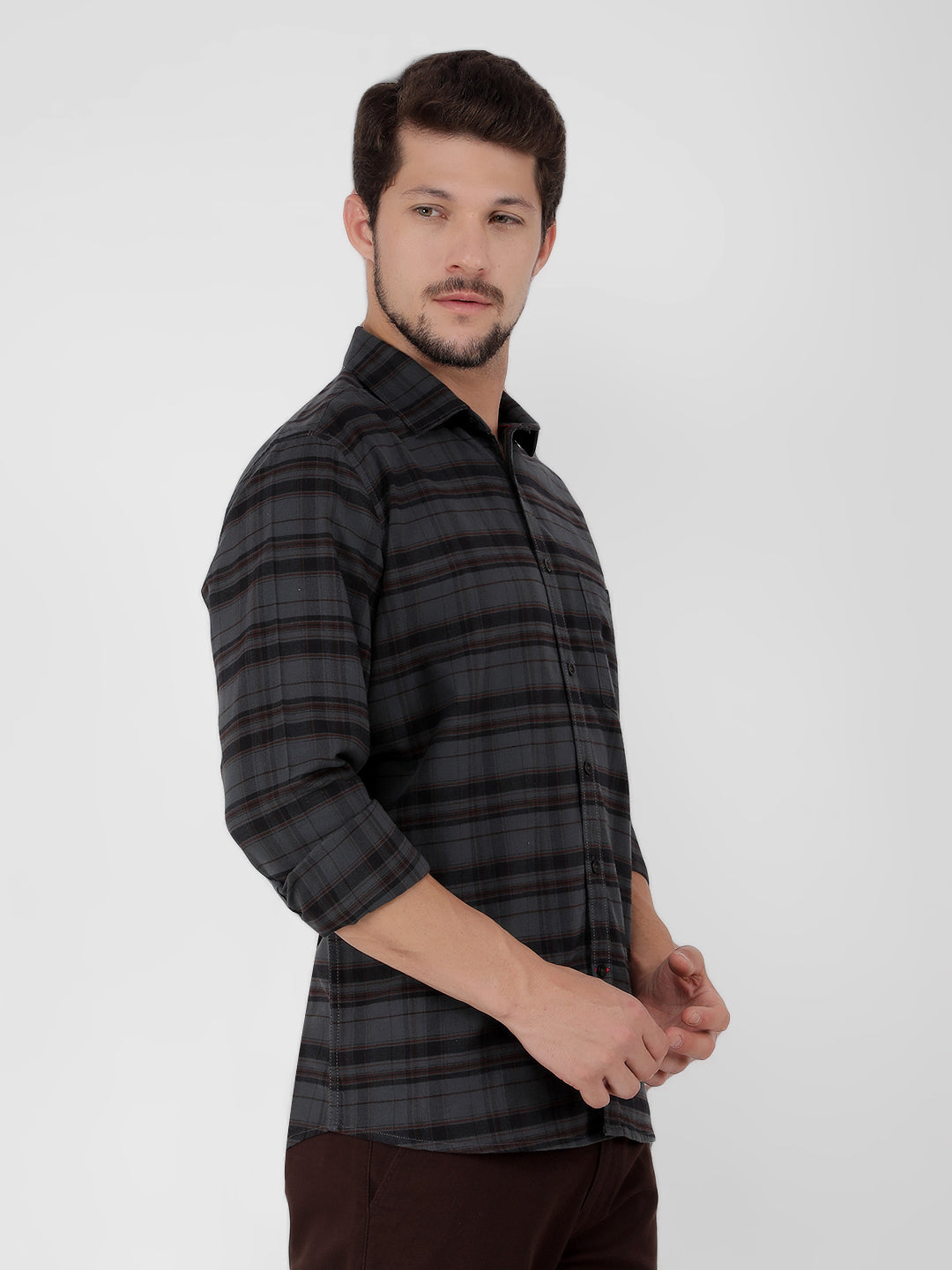 Grey 100% Cotton Checked Shirt-Men Shirts-Crimsoune Club