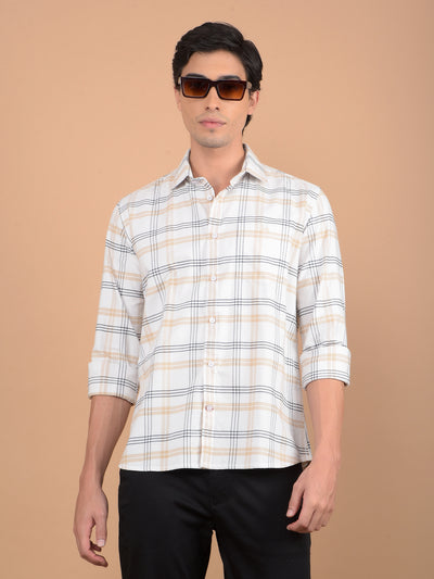 Beige Checked 100% Cotton Shirt-Men Shirts-Crimsoune Club