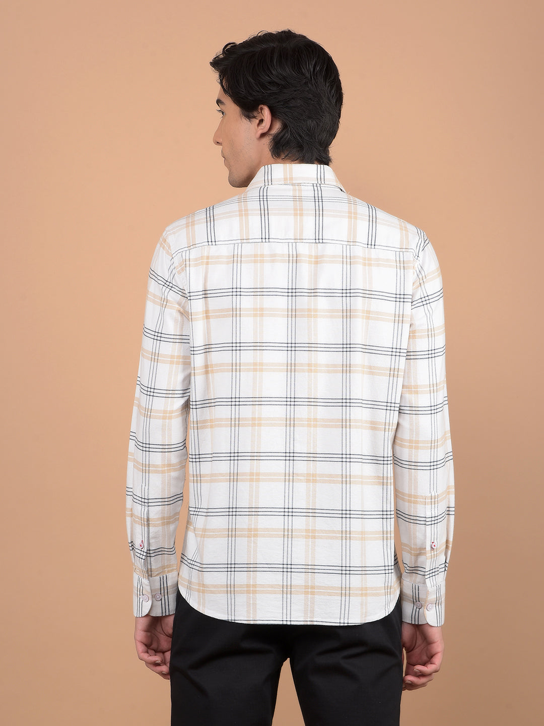 Beige Checked 100% Cotton Shirt-Men Shirts-Crimsoune Club