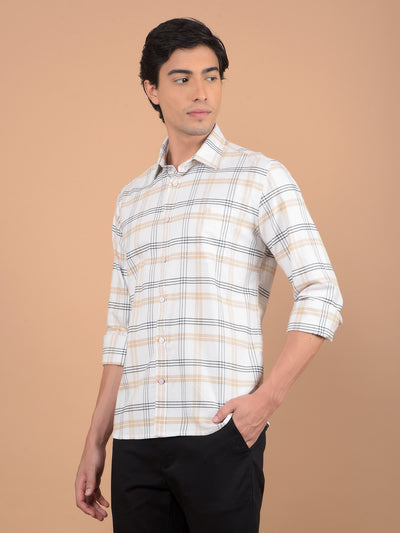 Beige Checked 100% Cotton Shirt-Men Shirts-Crimsoune Club