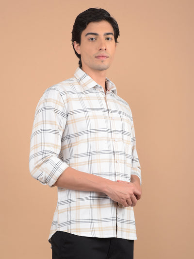 Beige Checked 100% Cotton Shirt-Men Shirts-Crimsoune Club