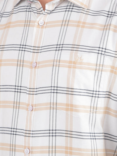 Beige Checked 100% Cotton Shirt-Men Shirts-Crimsoune Club