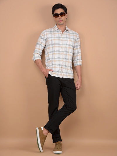 Beige Checked 100% Cotton Shirt-Men Shirts-Crimsoune Club