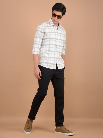 Beige Checked 100% Cotton Shirt-Men Shirts-Crimsoune Club