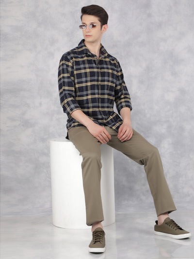 Mustard 100% Cotton Checked Shirt-Men Shirts-Crimsoune Club