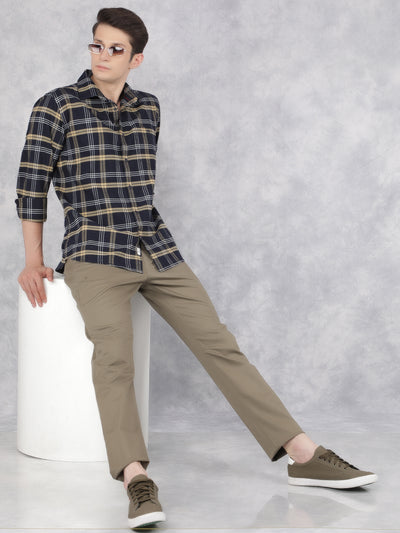 Mustard 100% Cotton Checked Shirt-Men Shirts-Crimsoune Club