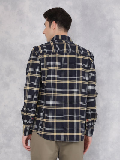 Mustard 100% Cotton Checked Shirt-Men Shirts-Crimsoune Club