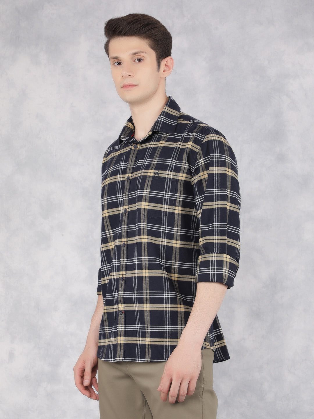 Mustard 100% Cotton Checked Shirt-Men Shirts-Crimsoune Club