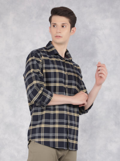 Mustard 100% Cotton Checked Shirt-Men Shirts-Crimsoune Club