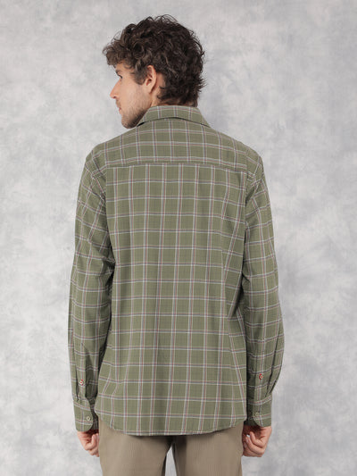 Olive Checkered 100% Cotton Shirt-Men Shirts-Crimsoune Club